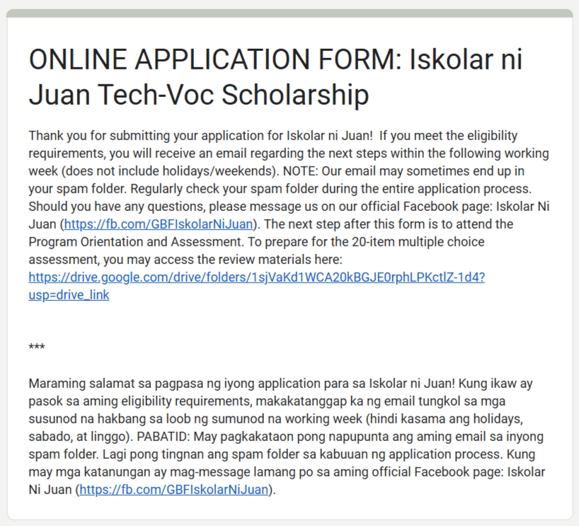Call for Iskolar ni Juan Tech-Voc Scholarship 2024 Application Guide